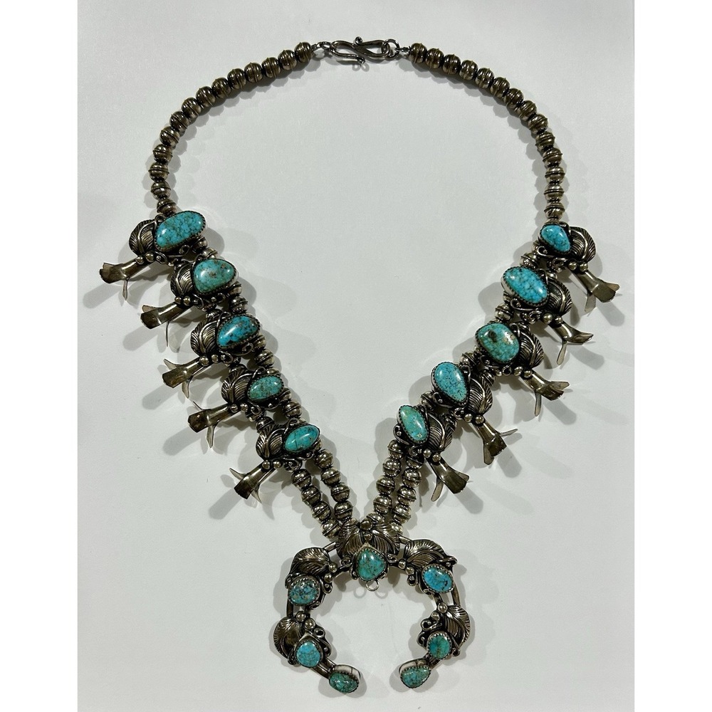 Wayne Etsitty Navajo Sterling Turquoise Squash Blossom Necklace Naja As Is